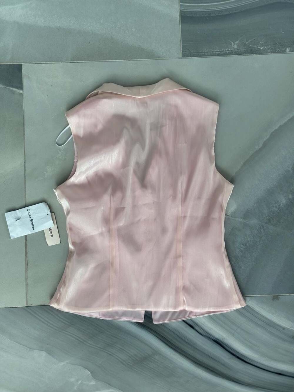 NWT Vintage Dressbarn Baby Pink Sexy Satin Sleeveless Blouse Size 8 - Picture 6 of 7